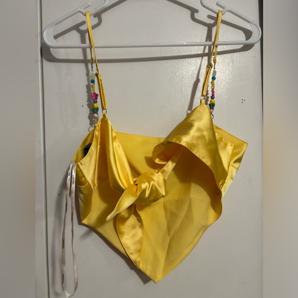 Yellow satin halter top with tie in the back - Picture 2 of 4